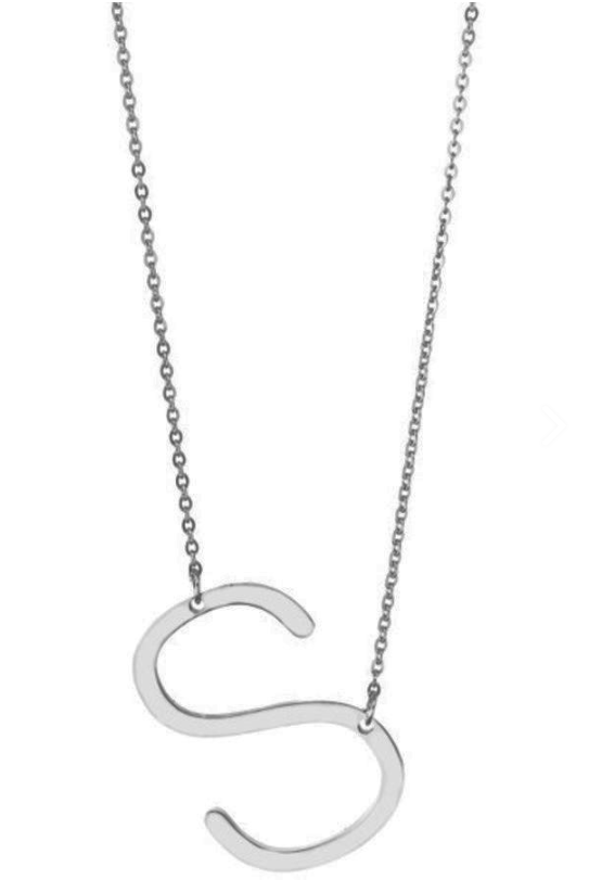 SILVER Large Sideways Initial Necklace